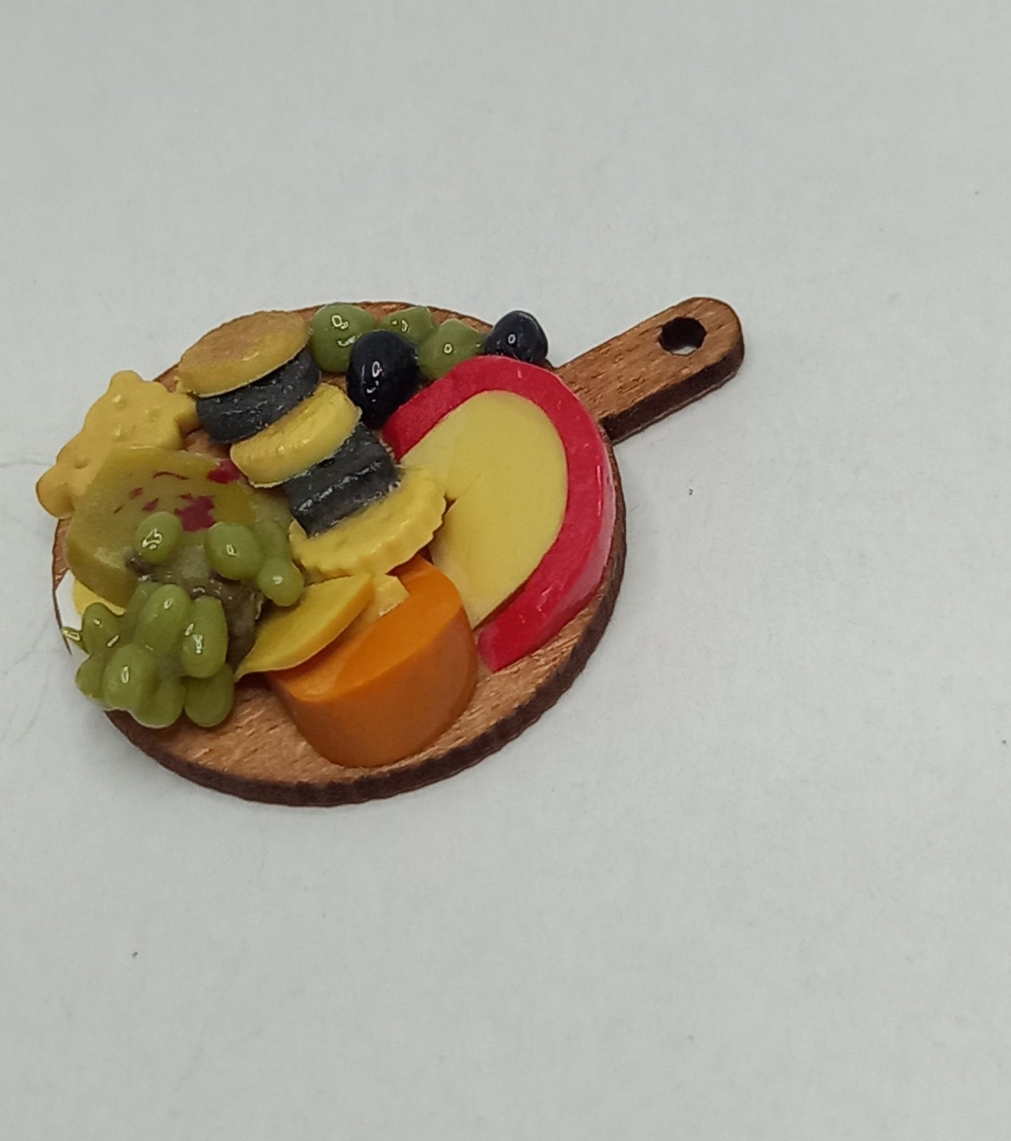 1:12 scale Cheese, crackers and fruit and a wooden board