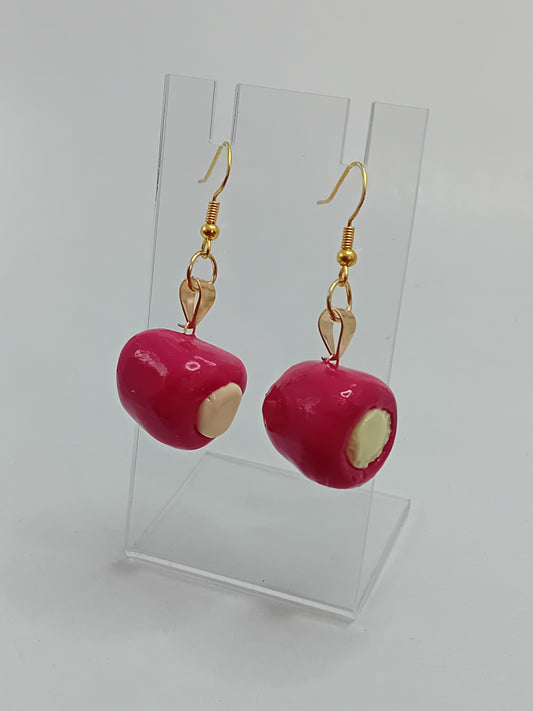 Sweet mini stuffed red pepper  dangle earrings handmade from polymer clay (gold).