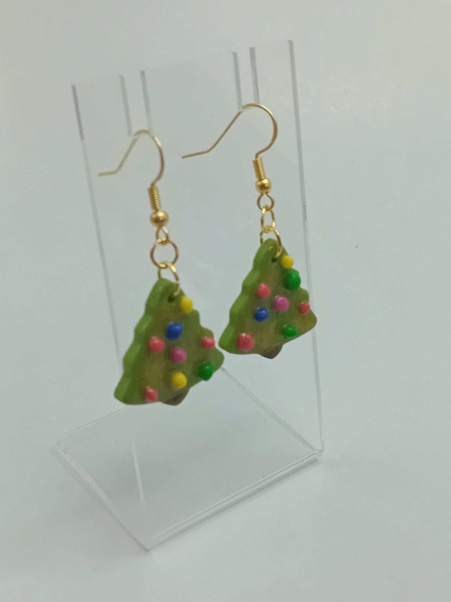 Christmas tree holiday polymer clay earrings (gold or silver dangles)