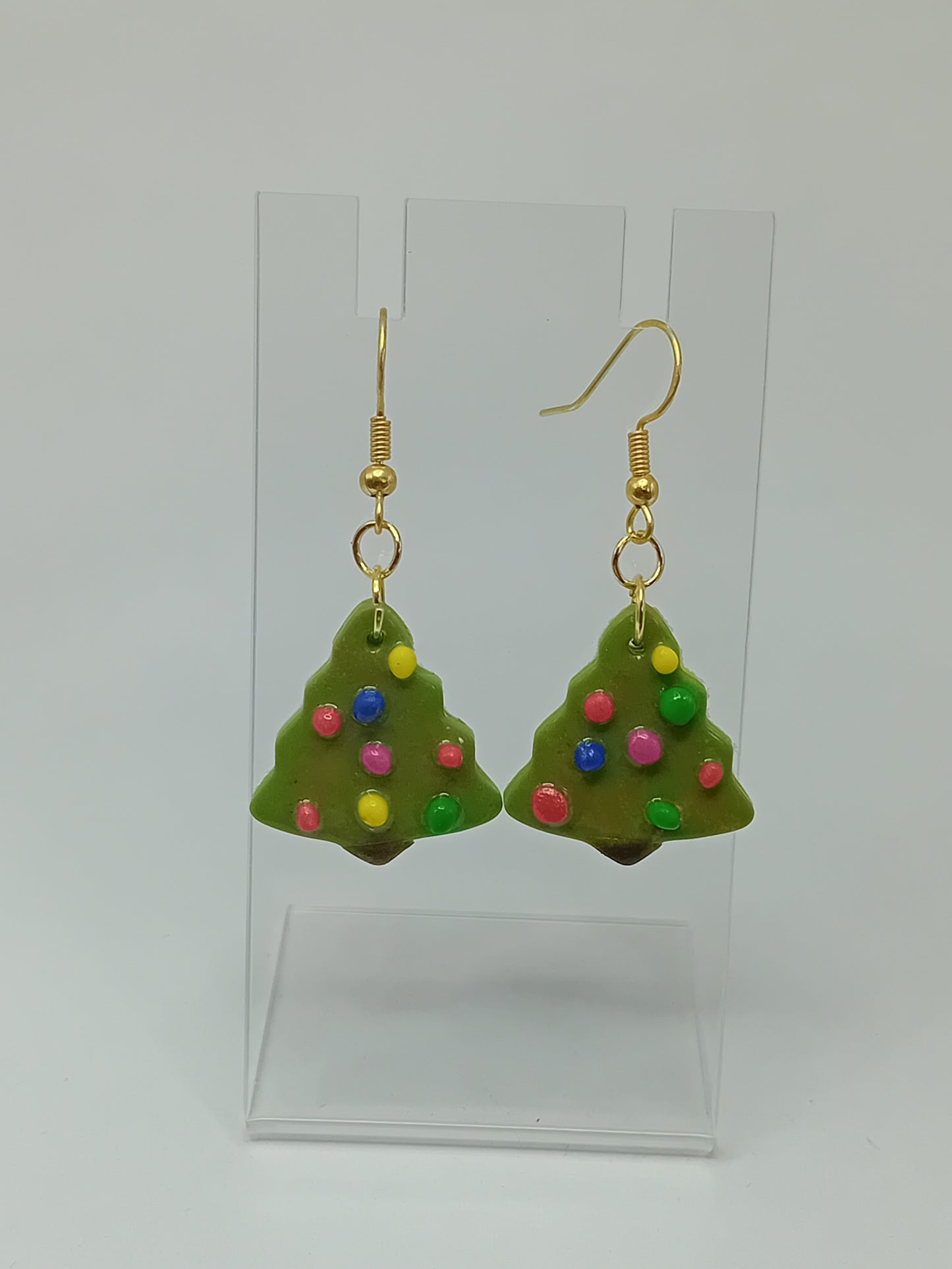 Christmas tree holiday polymer clay earrings (gold or silver dangles)