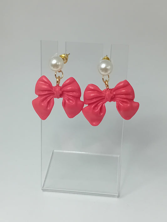 Christmas holiday red polymer clay bows with pearl stud (gold)
